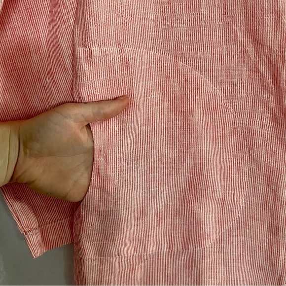 Chico's Linen Longline Button Down Striped Tunic Top Lagenlook Beachy - Picture 5 of 15